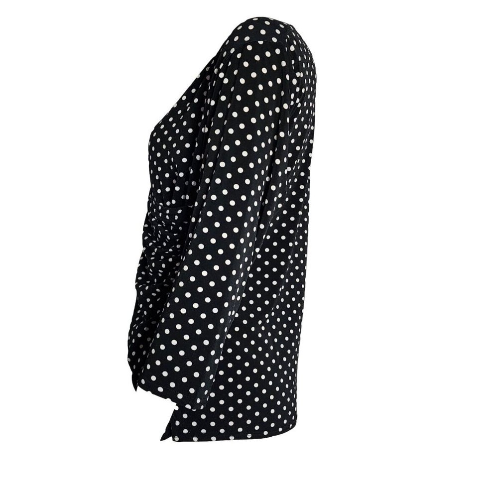 Evie Top Womens Plus Size 1X Black White Polka Dot 3/4‎ Sleeve Pullover - Picture 2 of 6